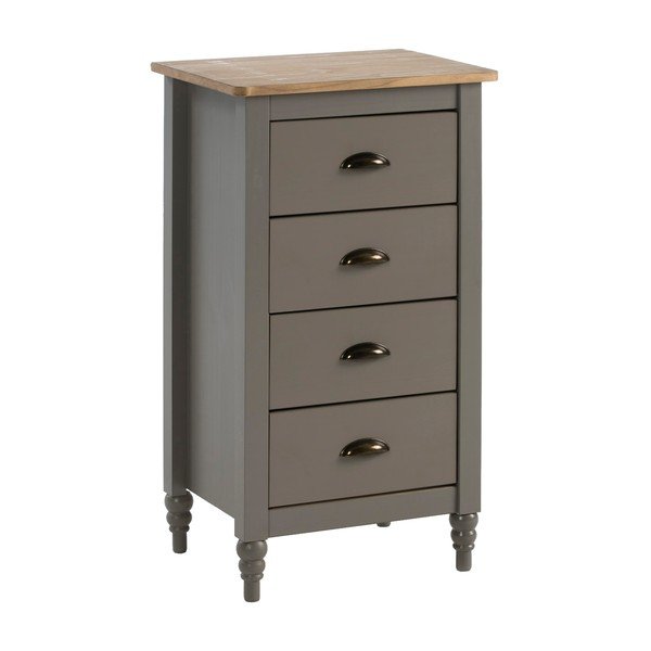 Pelēka priedes masīvkoka kumode ar 4 atvilktnēm Marckeric Joyce, augstums 83 cm-image-2