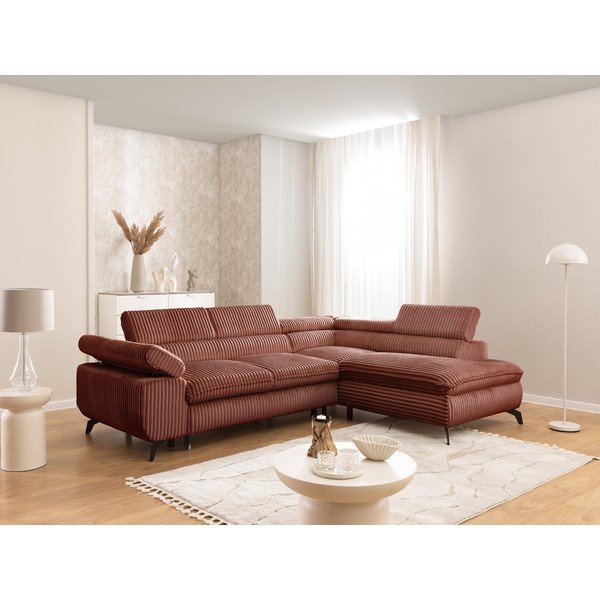 Terakotas oranžs velveta stūra dīvāns (ar labo stūri/L veida) Marbeya  – Ropez-image-1