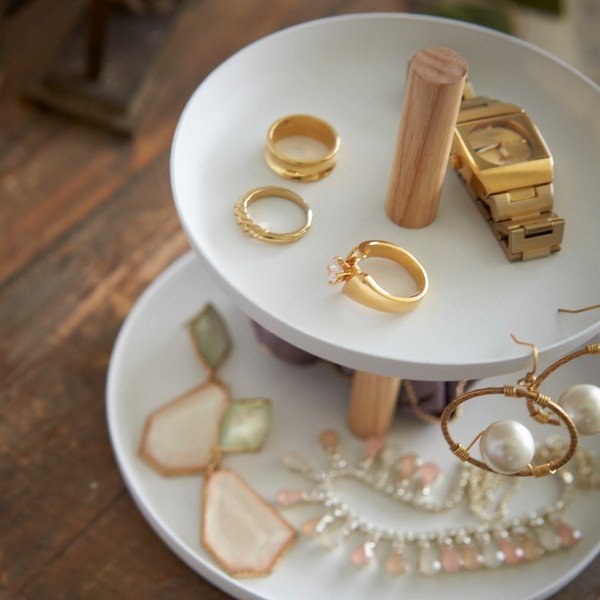 Balts statīvs ar 2 glabāšanas traukiem un dižskābarža koka detaļām YAMAZAKI Tosca-image-2