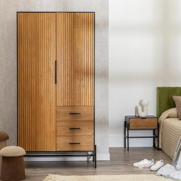Dabīga toņa drēbju skapis ar oškoka imitāciju 104x203 cm – Ixia-image-1