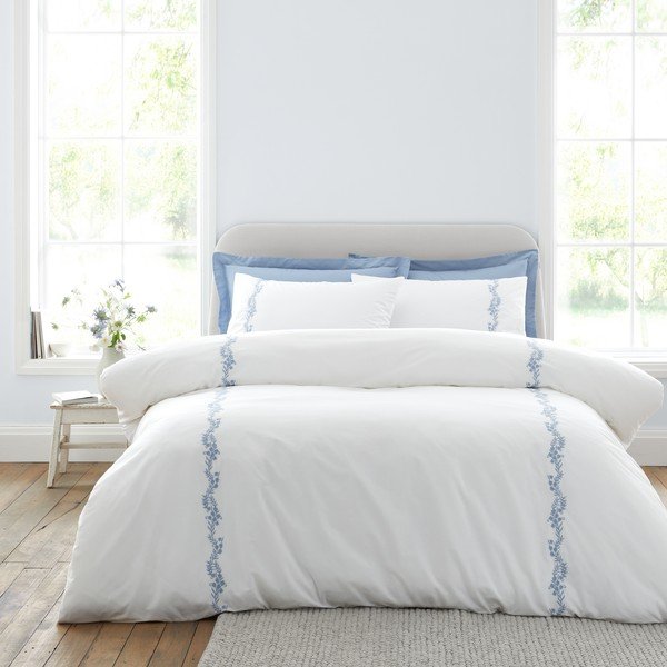 Balta vienguļamā gultas veļa no kokvilnas perkala 135x200 cm Camille Embroidered Floral – Bianca-image-2