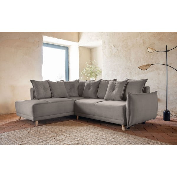 Gaiši brūns velveta salokāms stūra dīvāns (ar kreiso stūri) Lazy Lukka – Miuform-image-3