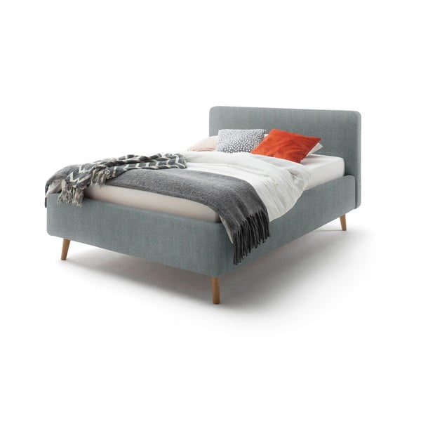 Zila/pelēka polsterēta divvietīga gulta ar veļas kasti un režģi 140x200 cm Mattis – Meise Möbel