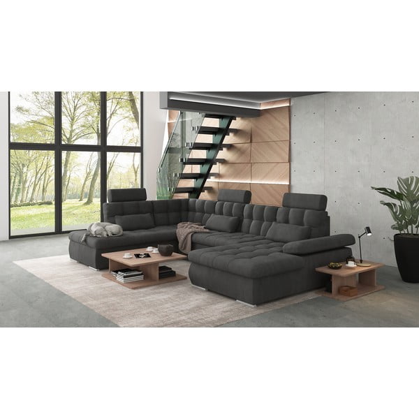 Antracīta pelēks salokāms stūra dīvāns ar uzglabāšanas vietu (ar kreiso stūri/U veida) Merkur – Ropez-image-3