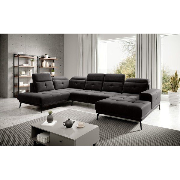 Melns samta stūra dīvāns (ar kreiso stūri/U veida) Bretan – ELTAP-image-1