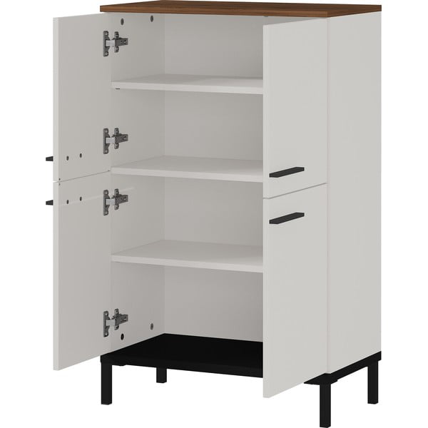 Gaiši pelēks augsts vannas istabas skapītis ar riekstkoka imitāciju 60x97 cm Yonkers – Germania-image-3