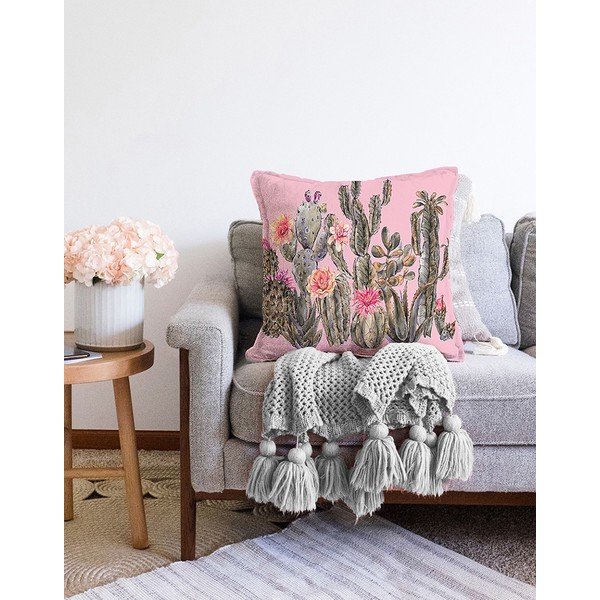 Rozā spilvendrāna ar kokvilnas maisījumu Minimalist Cushion Covers Blooming Cactus, 55 x 55 cm-image-2