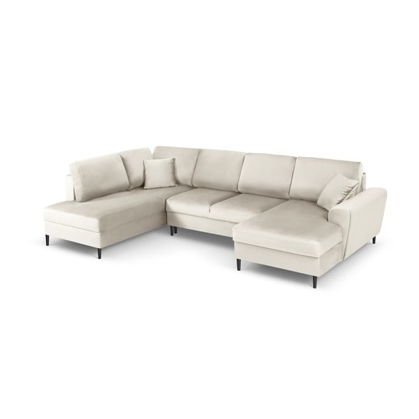 Bēšs samta salokāms stūra dīvāns ar uzglabāšanas vietu (ar kreiso stūri/U veida) Kyoto – Cosmopolitan Design-image-1