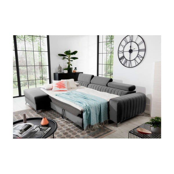 Pelēks samta salokāms/ar uzglabāšanas vietu stūra dīvāns (ar kreiso stūri/ar zvilni) Grayson – ELTAP-image-4