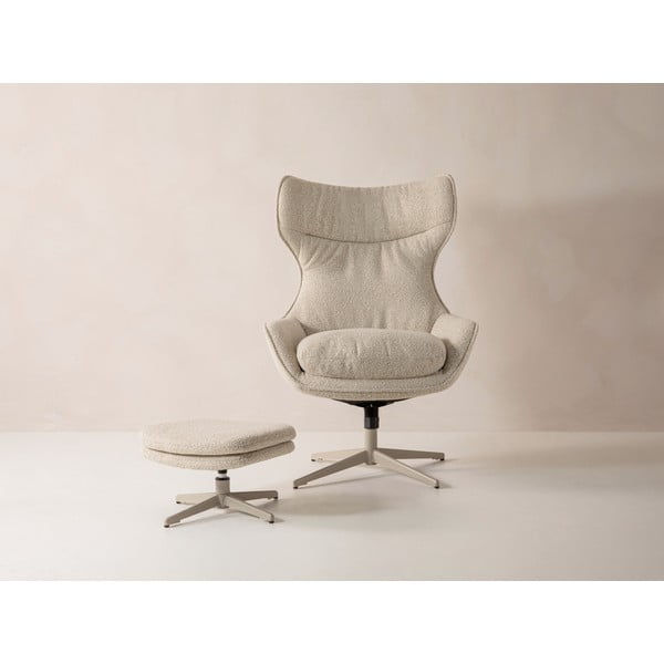 Bēšs grozāms atpūtas krēsls ar kāju balstu no buklē auduma Kenzi – Micadoni -image-2