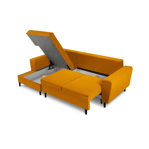 Sinepju dzeltens velveta salokāms stūra dīvāns ar uzglabāšanas vietu (ar kreiso stūri/ar zvilni) Kyoto – Cosmopolitan Design-image-3