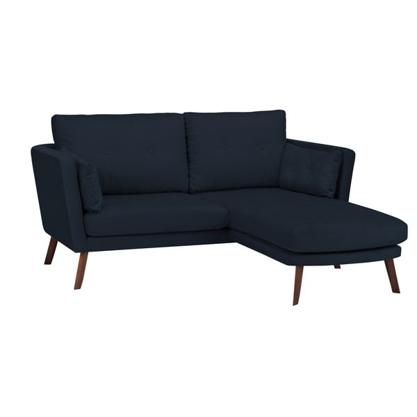 Mazzini Sofas Elena tumši zils trīsvietīgs dīvāns ar atpūtas krēslu labajā stūrī