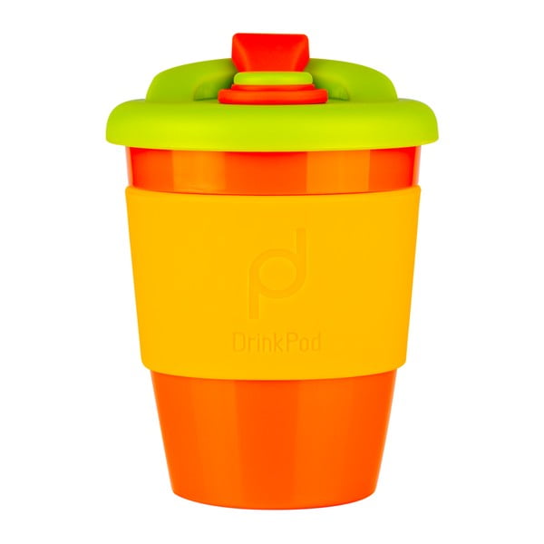 Oranžā un dzeltenā krāsā ceļojuma kafijas krūze Drink Pod Caffeine, 340 ml