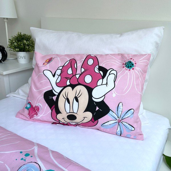 Rozā kokvilnas bērnu gultas veļa bērnu gultiņai 100x135 cm Minnie Flowers  – Jerry Fabrics-image-3