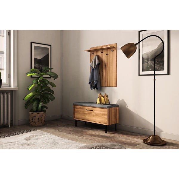 Dabīga toņa ozolkoka sienas pakaramais ar plauktu Abies – The Beds-image-4