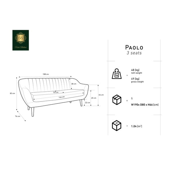 Tumši zils trīsvietīgs dīvāns Mazzini Sofas Benito-image-2