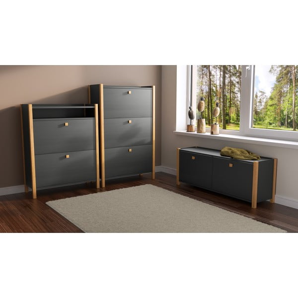 Tumši pelēks apavu skapis ar trim atvilktnēm Woodman Bode-image-1