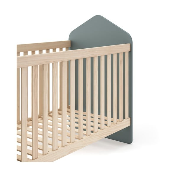 Dabīga toņa/dūmakaini zaļa bērnu gultiņa ar priedes koka imitāciju 60x120 cm Estefania – Marckeric-image-4