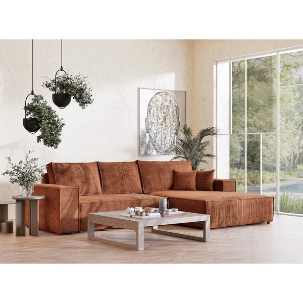 Vara krāsas salokāms stūra dīvāns no šenila auduma ar uzglabāšanas vietu (ar labo stūri/ar zvilni) Maze – Maison de Rêve-image-1