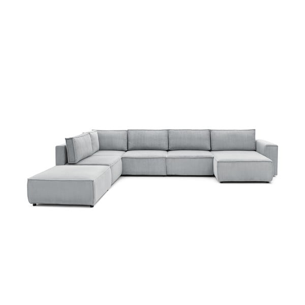 Gaiši pelēks velveta stūra dīvāns (ar kreiso stūri/U veida) Nihad modular – Bobochic Paris
