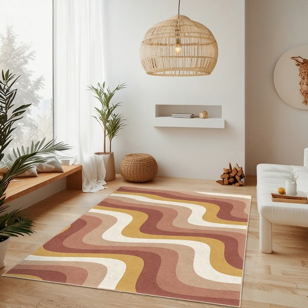 Okera dzeltens/dūmakaini rozā mazgājams paklājs 60x100 cm Creamy Strawberry Swirl – Mila Home-image-2