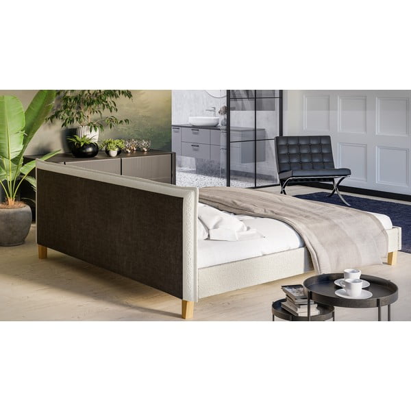 Krēmkrāsas mīksta divvietīga gulta ar režģi 200x200 cm Tina – Ropez-image-3