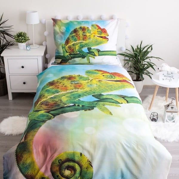 Zaļa vienguļamā kokvilnas bērnu gultas veļa ar spīdošu efektu 140x200 cm Chameleon – Jerry Fabrics-image-1