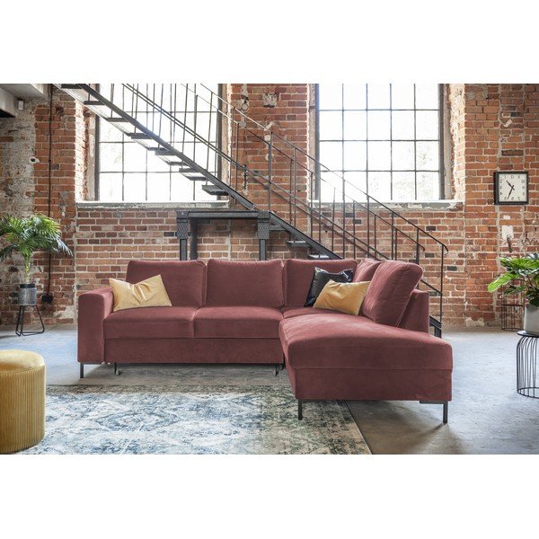 Rozā samta salokāms stūra dīvāns (ar labo stūri) Lofty Lilly – Miuform-image-4