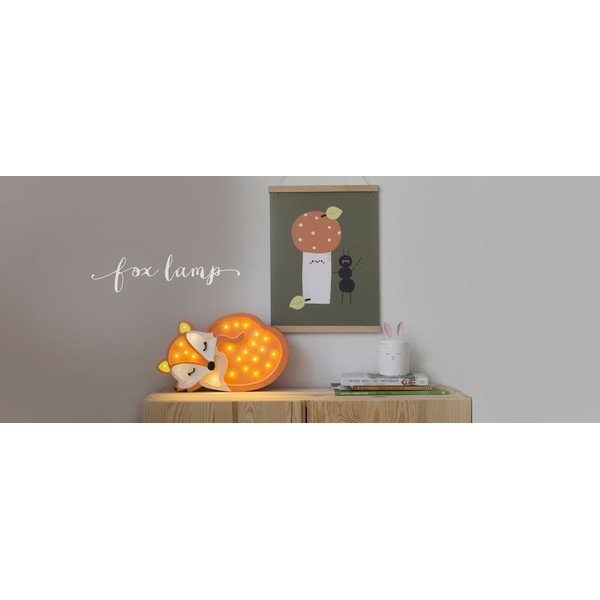 Oranža galda lampa no priedes koka Little Lights Fox Wild, platums 31 cm-image-2