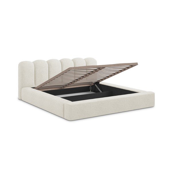 Krēmkrāsas polsterēta divvietīga gulta ar veļas kasti un redelēm 180x200 cm Mano – Makamii-image-2