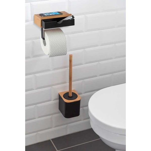 Melns tualetes ruļļa turētājs ar bambusa elementu Wenko-image-1