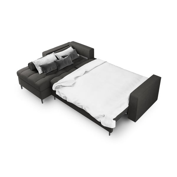 Tumši pelēks izvelkamais stūra dīvāns ar veļas kasti Milo Casa Santo, kreisais stūris-image-4