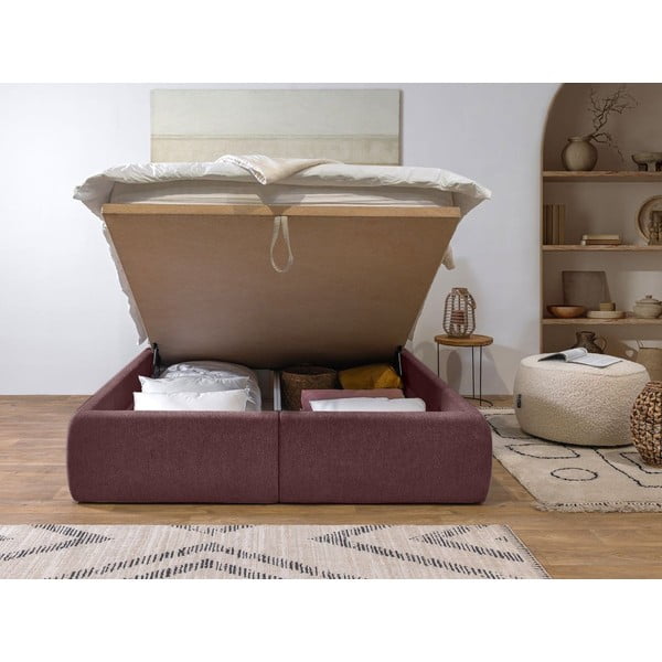 Rozā polsterēta divvietīga gulta ar veļas kasti un redelēm 160x200 cm Garance – Bobochic Paris-image-3