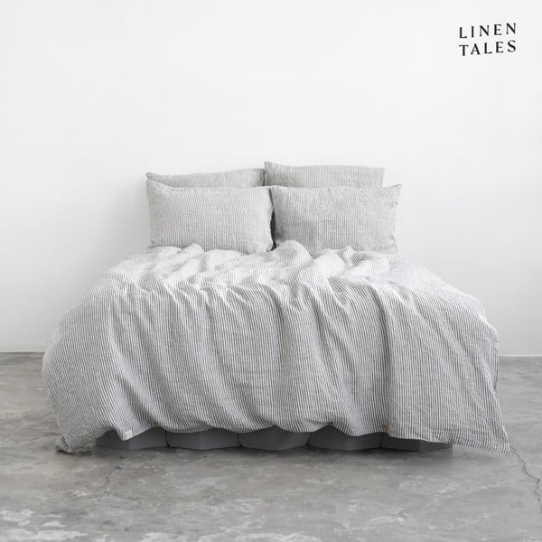 Melna/balta lina gultas veļa divvietīgai gultai 200x200 cm – Linen Tales