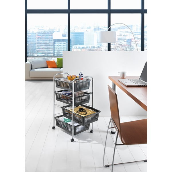 Tumši pelēks/sudraba krāsas plaukts uz riteņiem 46x78 cm – Metaltex-image-1