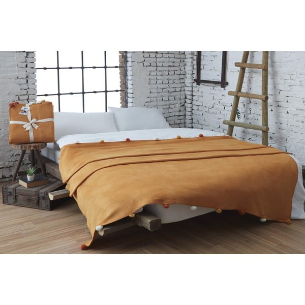 Sinepju dzeltens flīsa gultas pārklājs 150x200 cm Pom Pom – Mijolnir-image-1