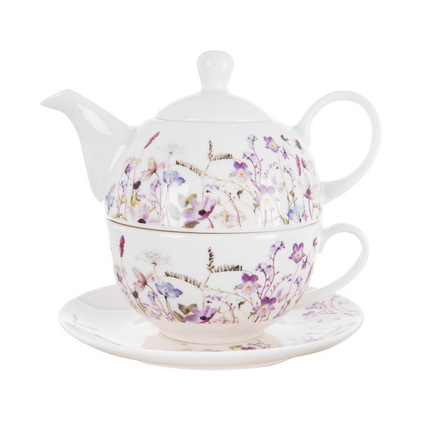 Balts/violets porcelāna tējas piederumu komplekts Louka – Orion