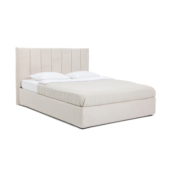 Bēša polsterēta divvietīga gulta ar veļas kasti ar matraci un redelēm 180x200 cm Thessa Bold Line – Bonami Selection-image-3