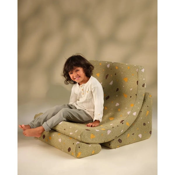 Zaļš bērnu atpūtas krēsls no buklē/šenila auduma Terrazzo Moon – Wigiwama-image-2