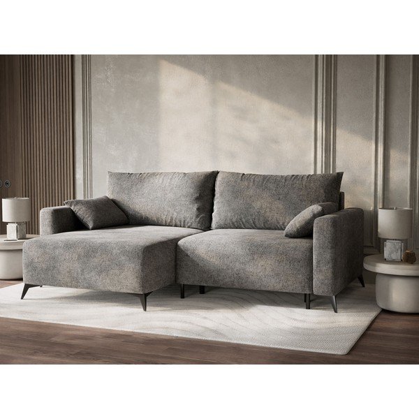 Pelēks salokāms stūra dīvāns no šenila auduma ar uzglabāšanas vietu (ar kreiso stūri/ar zvilni) Leon – Maison de Rêve-image-4