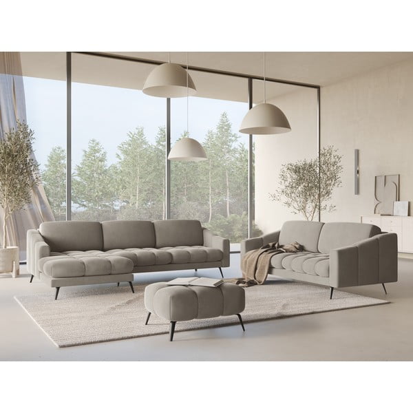 Bēšs samta stūra dīvāns (ar kreiso stūri) Nalu – Makamii-image-1