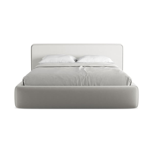 Gaiši pelēka polsterēta divvietīga gulta ar veļas kasti un redelēm 160x200 cm Kiana – Makamii-image-4