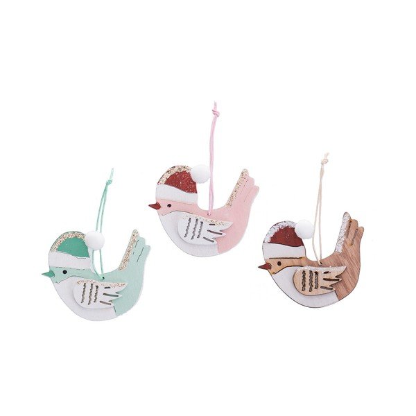 Koka Ziemassvētku eglītes rotājumi (6 gab.) 8 cm Birds – Casa Selección