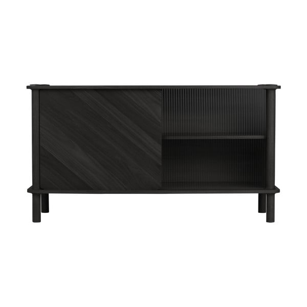 Melna ozola masīvkoka vitrīna ar bīdāmām durvīm 135x73,5x48 cm Italic – UMAGE-image-1