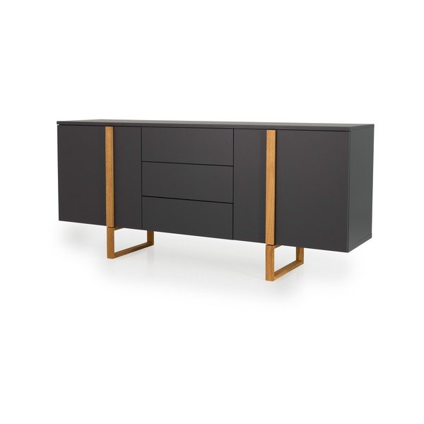 Antracīta pelēka kumode ar ozolkoka kājām Tenzo Birka, 177 x 78 cm-image-2