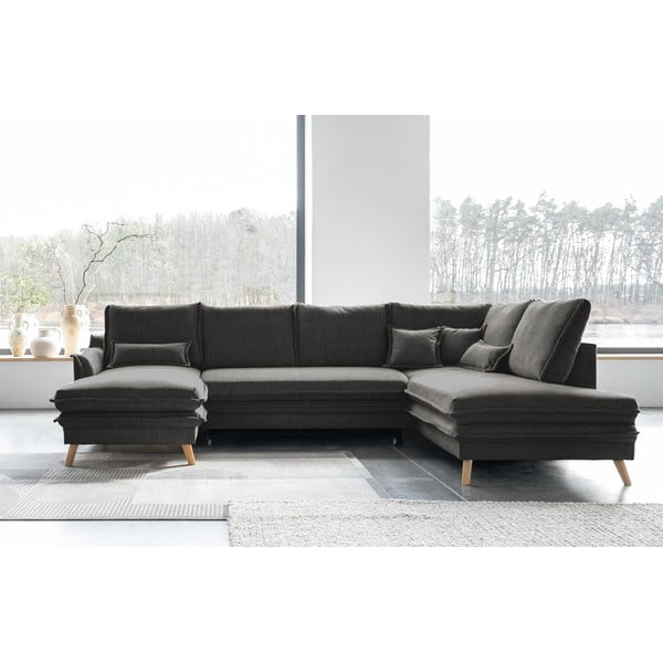 Tumši pelēks salokāms stūra dīvāns (ar labo stūri/U veida) Charming Charlie – Miuform-image-1