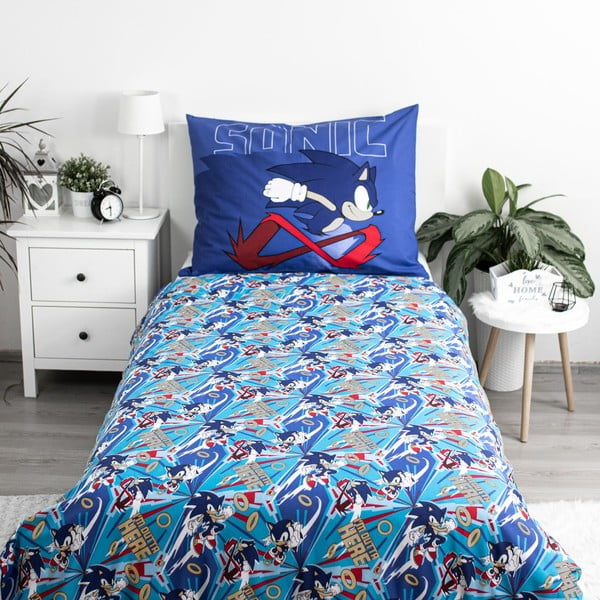 Zila vienguļamā kokvilnas bērnu gultas veļa 140x200 cm Sonic "Let´s go" – Jerry Fabrics-image-2