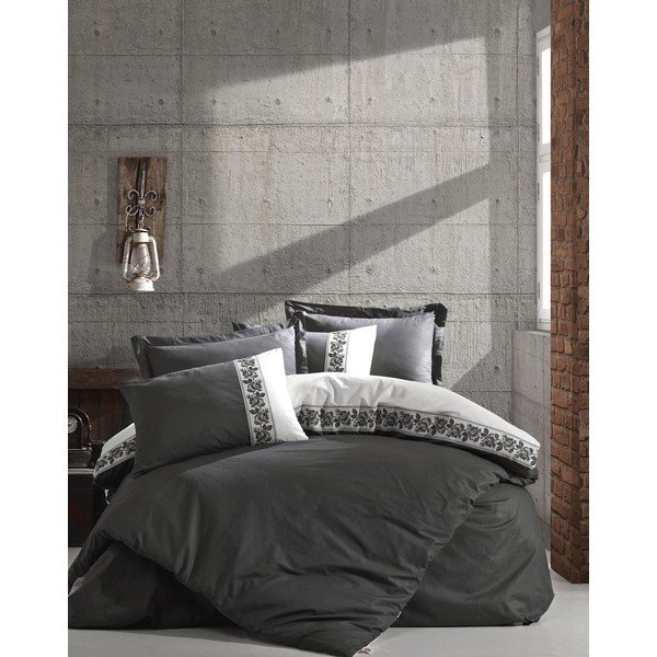 Pelēka kokvilnas gultasveļa ar palagu Cotton Box Rosinda, 200 x 220 cm-image-1