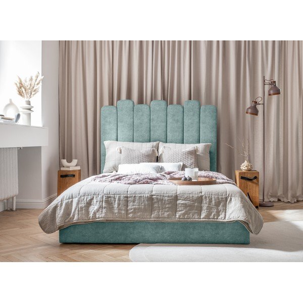 Tirkīzzila mīksta divvietīga gulta ar uzglabāšanas vietu un režģi 140x200 cm Dreamy Aurora – Miuform-image-3