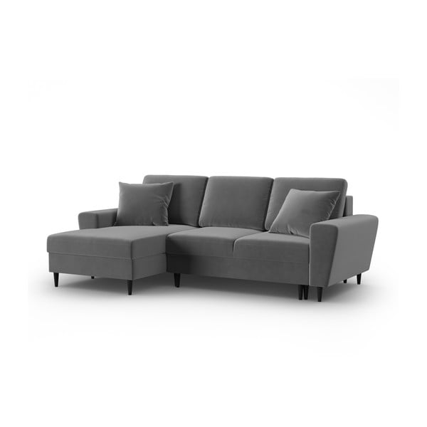 Gaiši pelēks samta salokāms stūra dīvāns ar uzglabāšanas vietu (ar kreiso stūri/ar zvilni) Kyoto – Cosmopolitan Design-image-4